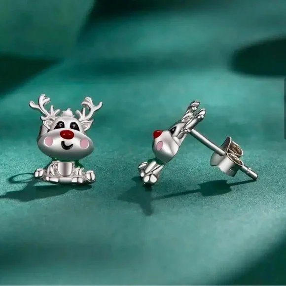 Silver Reindeer Christmas Earrings-NIP - Picture 3 of 5